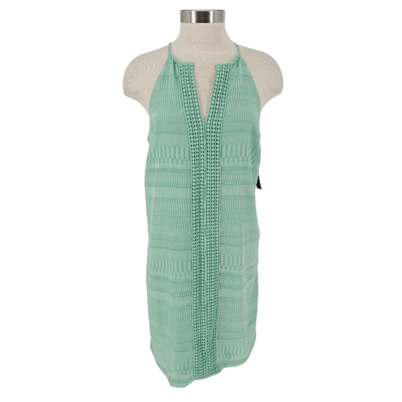 New York & Co Shift Dress Green Sleeveless Lace V Neck Sundress Small - Picture 1 of 9
